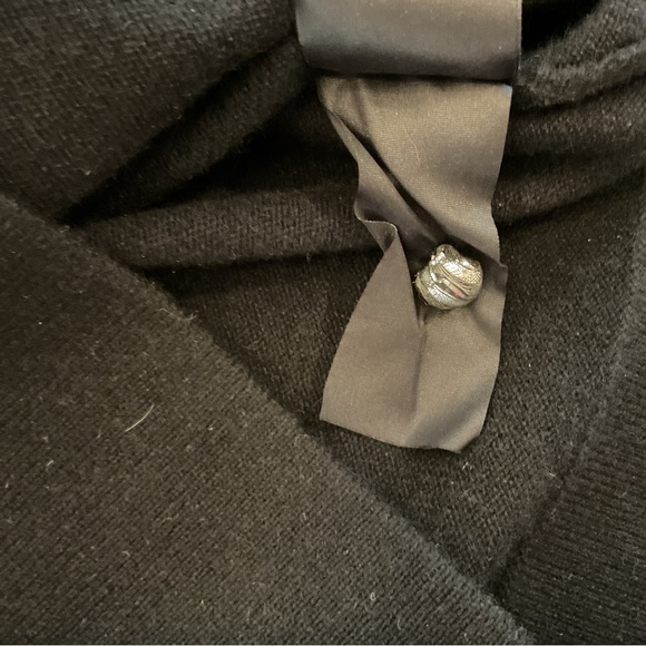 Tory Burch Cashmere Sweater Metallic Balloon Sleeve Mock Neck Black Gold S - Picture 7 of 9